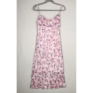 Chesley Dress Womens Medium Pink Purple‎ Floral Slip Midi Babydoll Made USA 90s